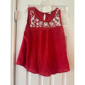 LUCKY Brand Embroidered Sleeveless Cotton Blouse Women Large Festival Cowgirl
